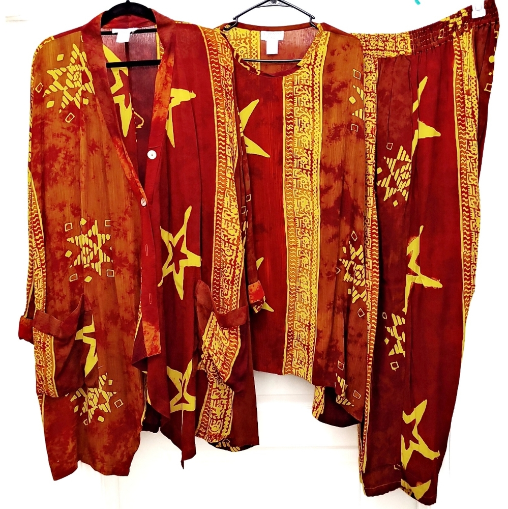 ``P25640. Mina Collection Yellow & Amber 3-Piece Pantsuit